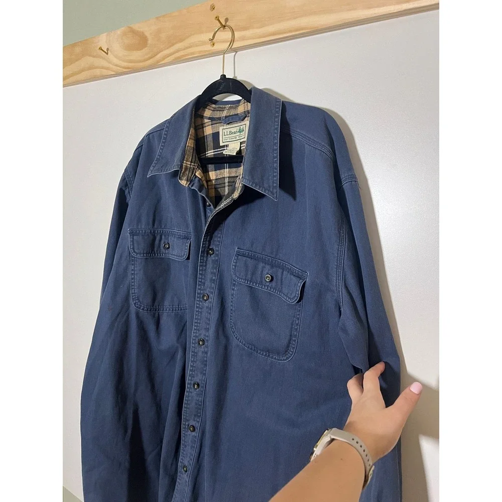 L.L. Bean Hurricane Flannel Lined Shacket Shirt Button Up Blue Men Sz XXL